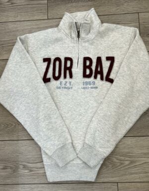 DLZ 1|4 ZIP-OATMEAL WITH MAROON APPLIQUE