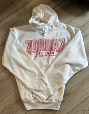 DLZ HOODIE-WHITE WITH PINK APPLIQUE`